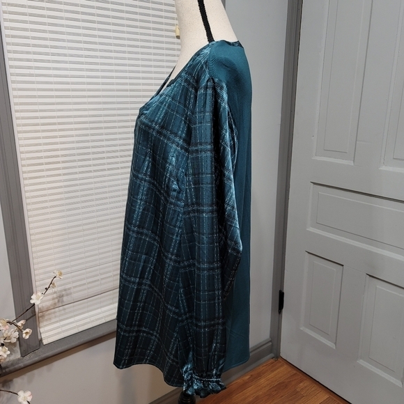 Lane Bryant Satin & Jersey Knit Plaid Top - Picture 4 of 6